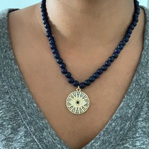 Dark Blue Beaded Spiritual Eye Necklace